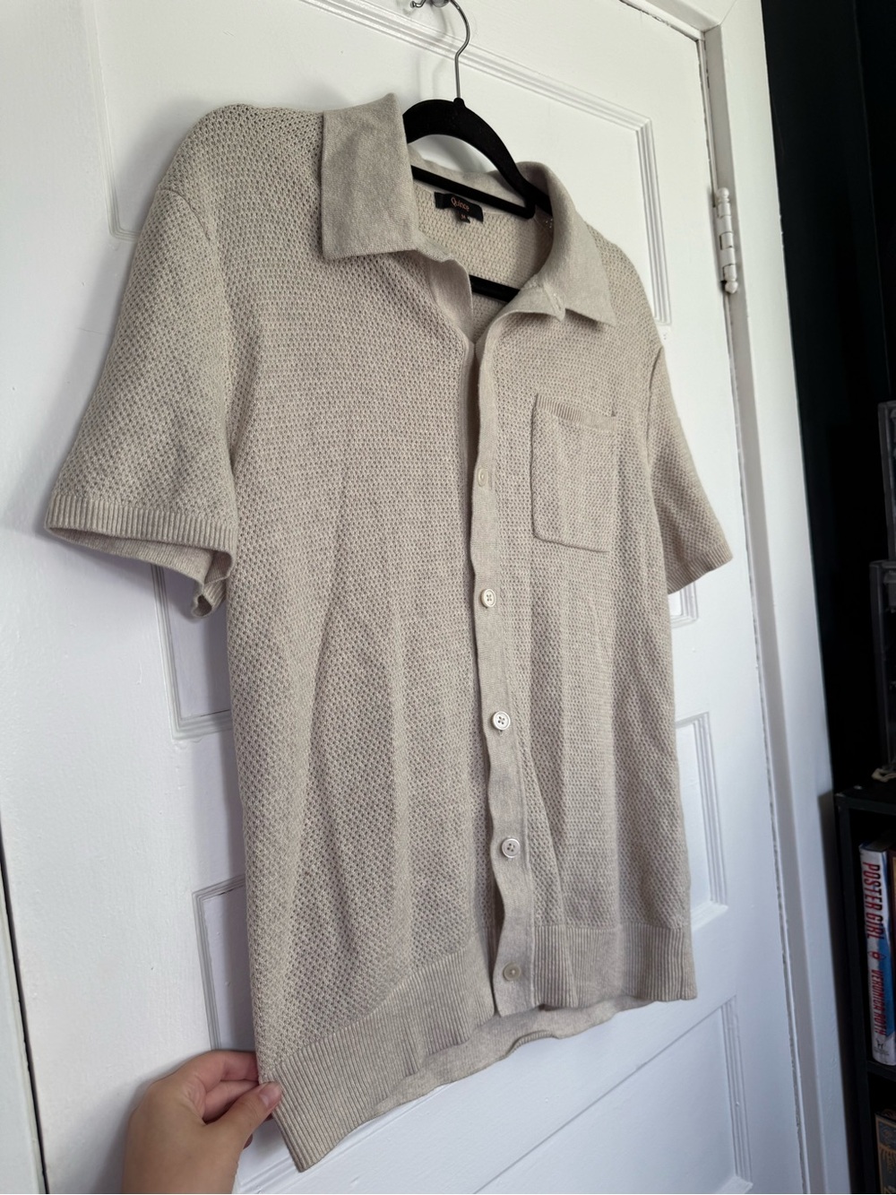 Quince 100% Organic Cotton Mesh Stitch Button-Up Sweater Polo Beige Old Money M - Picture 7 of 14